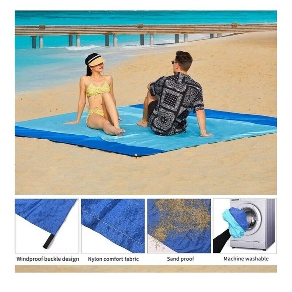 110"x 120" OVERSIZED Beach Blanket Sand & Water Proof  4 Stakes, Bag +Phone Case - Picture 4 of 4